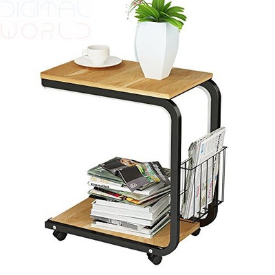 Soges End Table Sofa Table Side Coffee Snack Storage Table With Wheels For Home Living Room Office Teak Kh02 Ok M