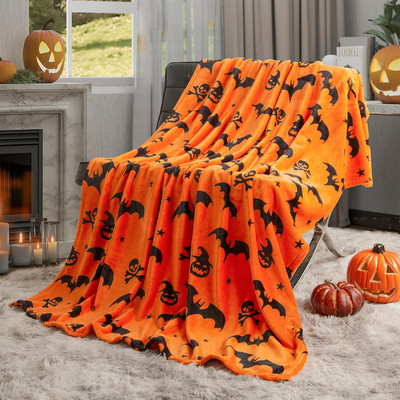 Ghost Halloween Blanket 50  X 70  Reversible Pumpkin Print Fleece Throw Blanket.