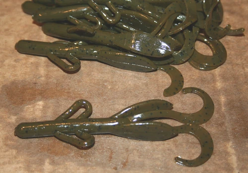 4" Baby Hog Brush Hog Style Green Pumpkin 100 count bag bulk bass Worm Plastic