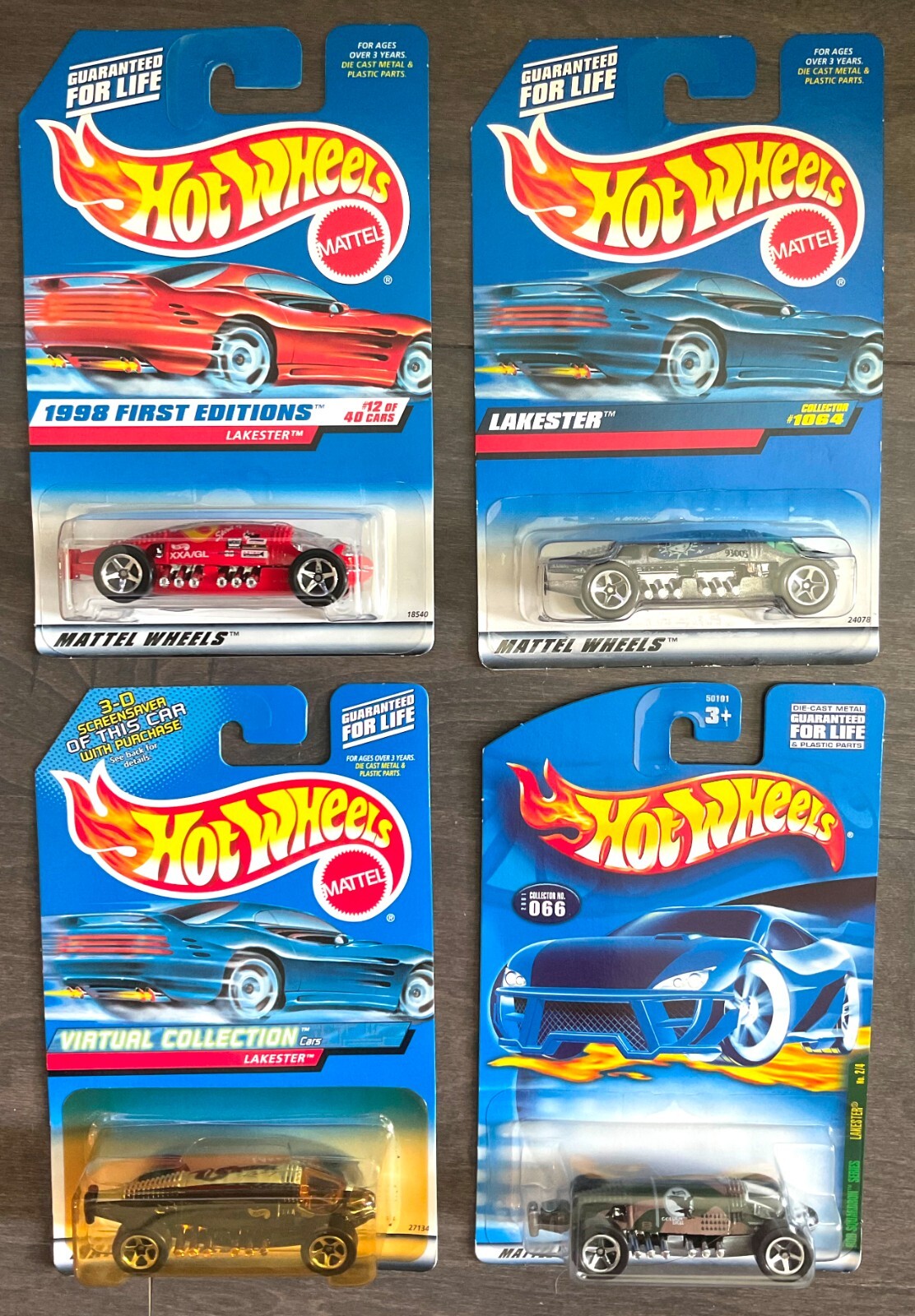 Hot Wheels LAKESTER - Lot of 4 Different! 1998 1999 2000 and 2001 Models!