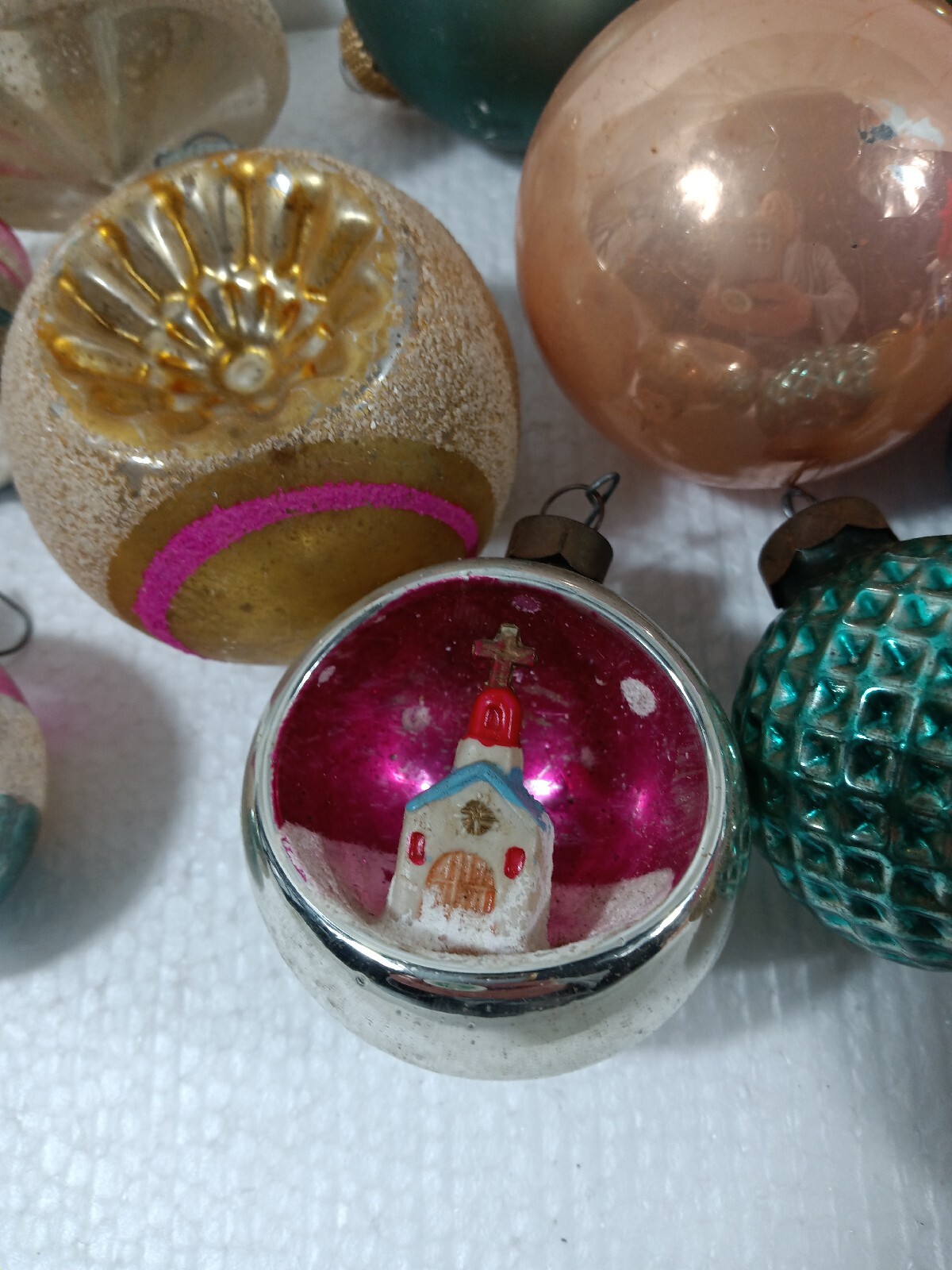 Lot Of 20 Vintage Glass Christmas Ornaments Made In USA Shiny Bright