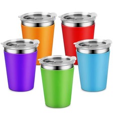 5 Pack Kids Cups With Lids 12oz Stainless Steel Water Drinking Bottle With Nonsl