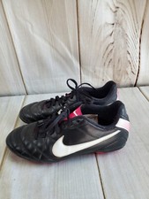 NIKE TIEMPO RIO SOCCER CLEATS YOUTH 5Y SHOES BLACK WHITE PINK ATHLETIC QUILTED