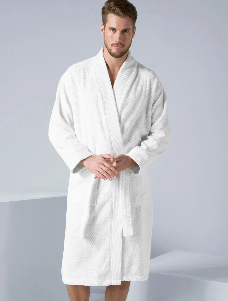 Albornoz kimono de felpa de lujo 100 % algodón turco para hombre SEYANTE tejido de arroz Foto 3 de 4