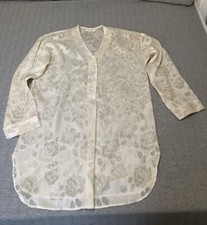 Victoria's Secret Nightshirt Gown Gold Label SheerCream Floral Long Sleeve Small