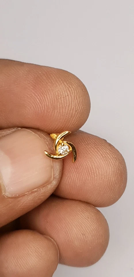 Diamant Nase Anstecknadel 14K Gelbgold Schraube Hinten Schmuck für Damen Ring - Bild 3 von 4