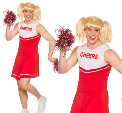 Mens Hot Cheerleader Stag Night Fancy Dress Costume + Pom Poms | eBay