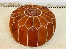 Genuine Unstuffed Pouf Classic Round Footrest Natural Moroccan Leather