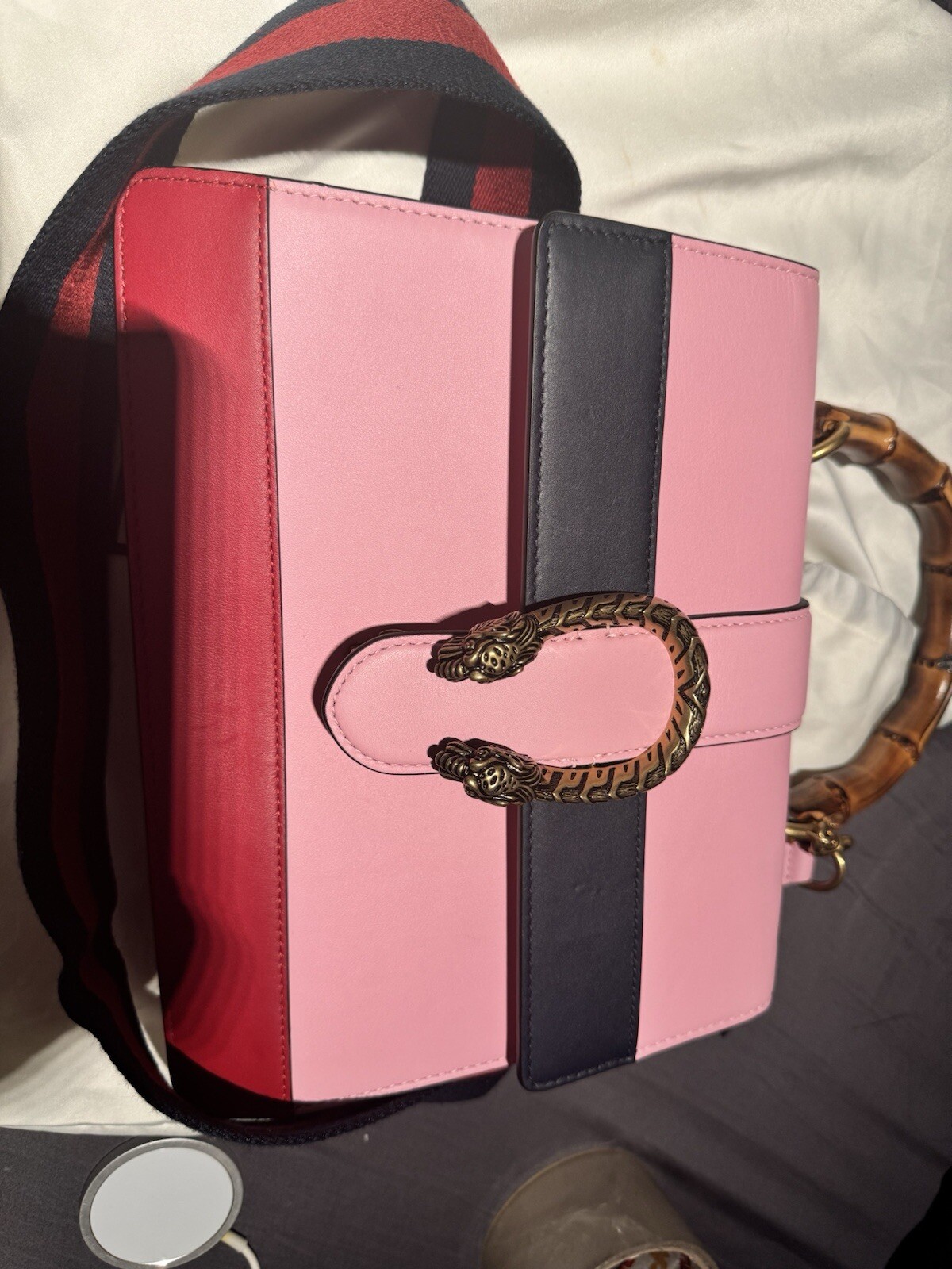 authentic Gucci  Dionysus Bamboo leather handbag Pink Used Once image 5