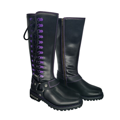 Milwaukee Riders® Women Biker Long Boots with Purple Laces | eBay