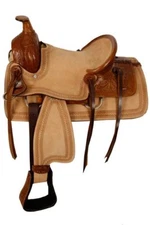  Double T Hard Seat Roper Style Horse Saddle With Acorn Tooling 13"