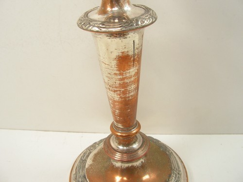 ANTIQUE FRENCH ART NOUVEAU SILVER PLATED ON COPPER CANDLESTICK 10" INCHES - Picture 3 of 10