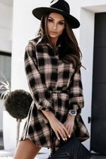 Womens fall plaid mini dress with tie and button detail Medium
