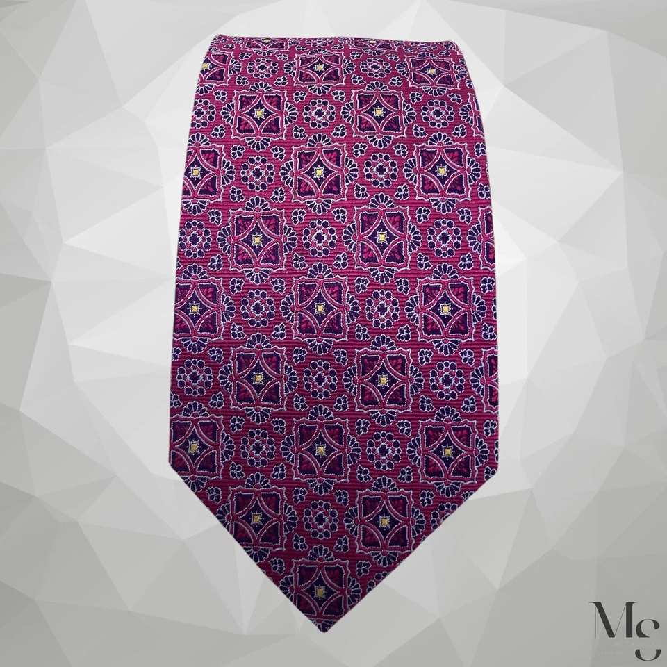 Corbata de seda de lujo medallón púrpura DAVID DONAHUE hecha a mano en EE. UU. CON: 3,5" EXCELENTE ESTADO Foto 3 de 4