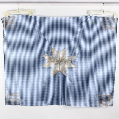 Unbranded Blue/White Gingham Tablecloth Hand Embroidered Stars 54'' x 42''