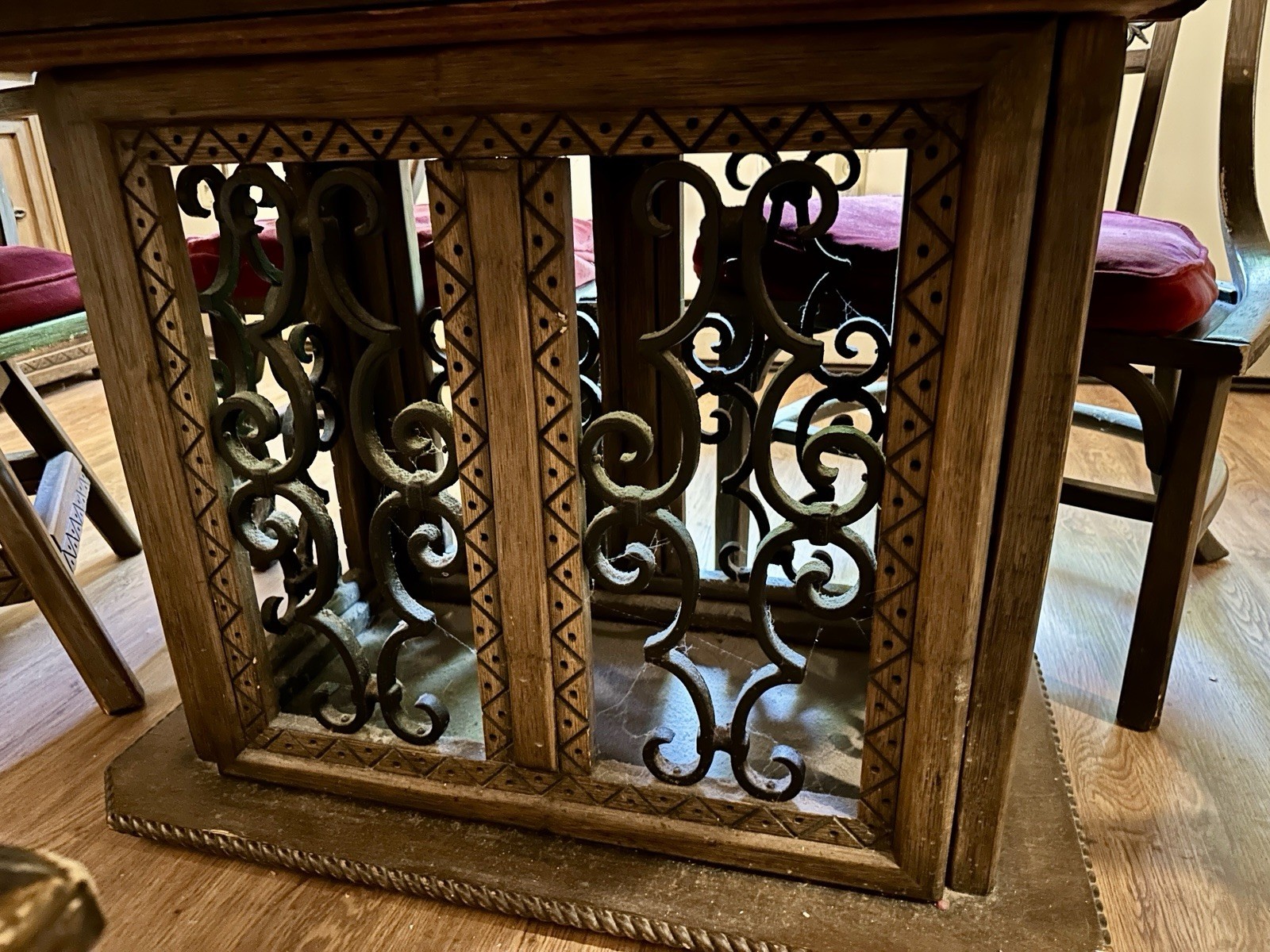 Dining Room Set Gothic Vintage 1960’s. Wood Laminate Iron Red Velvet!