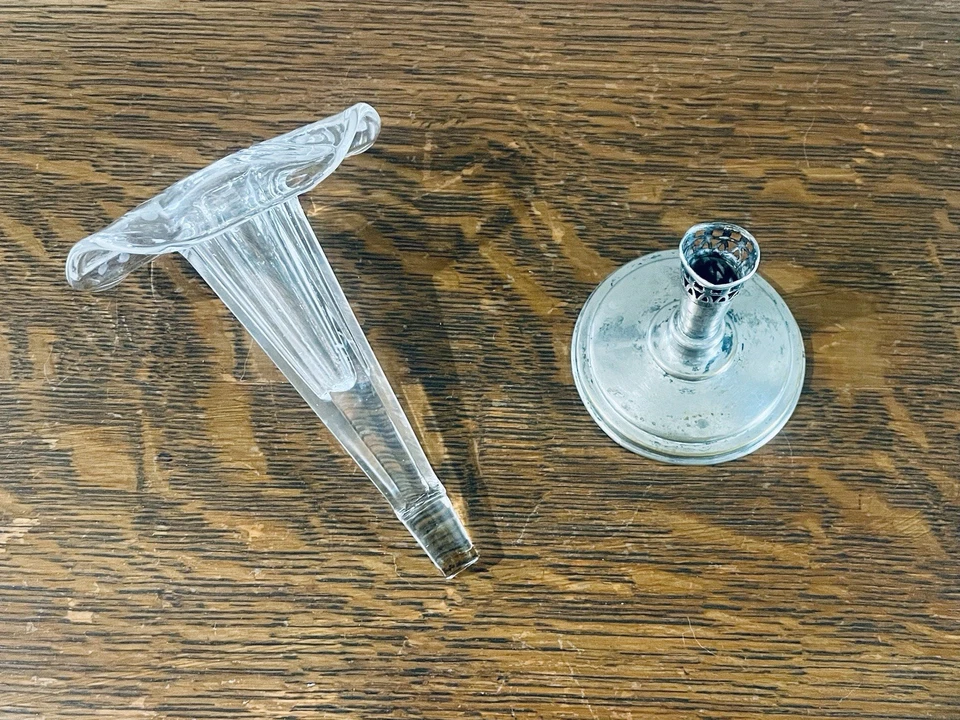 Jarrón trompeta antiguo victoriano Wallace & Sons placa de plata Epergne vidrio grabado  Foto 4 de 4