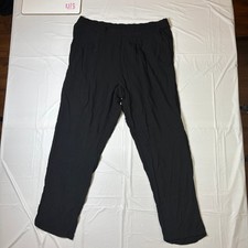 H M Black Viscose Trousers Elastic Waist Pants Womens Large Tapered Leg