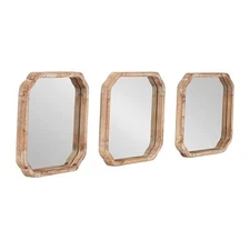  Marston Modern Wooden Square Wall Mirror Set, Set of 3, 12 x 12, Rustic 