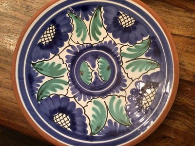 Mexican Talavera Pottery Dinner Plate 10'' Hand-Painted Signed Wall Hanging blue