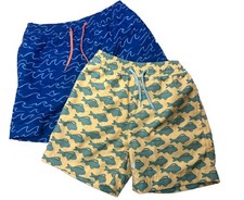 2 Pairs J. Crew Crewcuts Boys Sz 4 Drawstring Lined Swim Trunks Sea-life