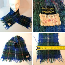 Mohair Wool Nova Scotia Tartan Scarf, Vintage, Made in Scotland, w Fringe, WORN
