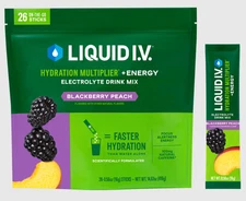 Liquid I.V. Hydration Multiplier + Energy Drink Mix, BlackBerry Peach (26 Pack)!