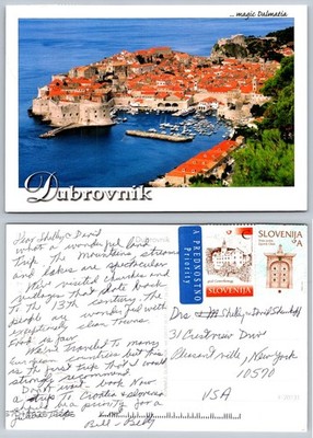 Vintage Postcard Dubrovnik Croatia Old City Walls Harbor Boats Slovenia Posted