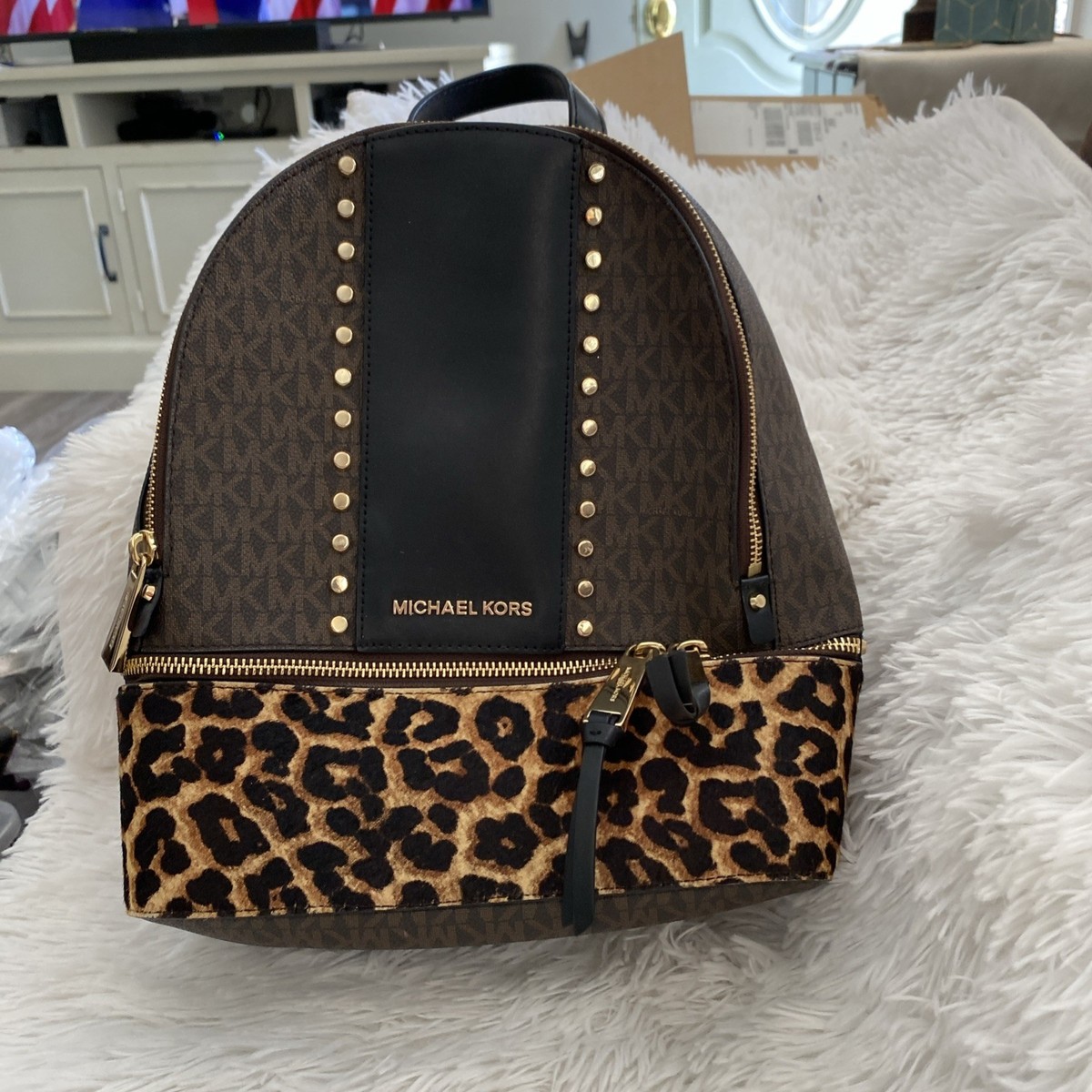 Michael Kors Leopard Print Backpack, Dark Brown/Black  display picture 1