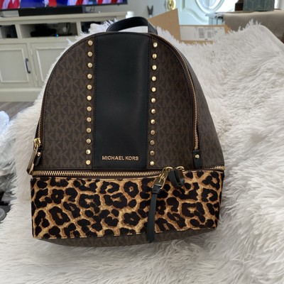 Michael Kors Leopard Print Backpack, Dark Brown/Black, Studded