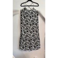 Vacation summer dress LOFT Floral Maxi Dress Womens XSP Black White Strappy Back