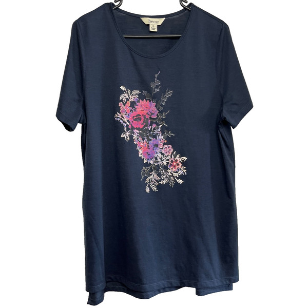 BeMe Shirt Top Women Plus Size Small Blue Floral Graphic Short Sleeve Tee T