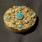 Gold Tone Blue Cabochon Pill Container Vintage & Antique — photo 2