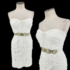 Vintage Cache Cocktail Dress Y2K Sexy Vixen Beaded White Party Strapless Size 8