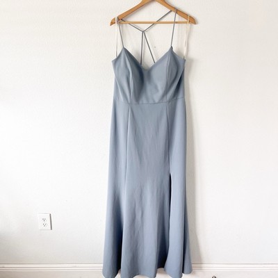 mediterranean blue bridesmaid dresses Cowl Neck Tea Length Baby Blue Bridesmaid Dress with Slit – FancyVestido main image 1