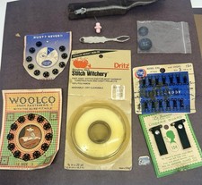 Vintage Sewing Items Lot Snaps, Daisy Button Hook Elastic, Zippers
