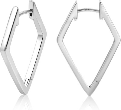 Silver Earrings Star Geometric Rhombus Silver Hoop Earrings for Women Trendy Sma