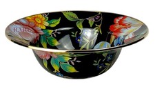 MacKenzie-Childs Black Flower Market 12" tazón para servir nuevo sin caja