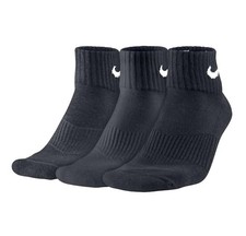 3 Pairs Nike Everyday Dri-Fit Cushioned QUARTER Socks BLACK Men's 8-12 LARGE