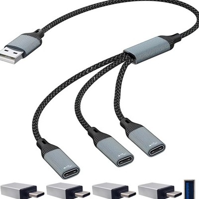 3-in-1 USB-Splitterkabel mit Nylongeflecht, 1 zu 3 USB Typ C Power Data Adapter