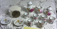 Vtg 1:12 Doll House Miniature Lot Mini Ceramic China Dishes Pink Floral A