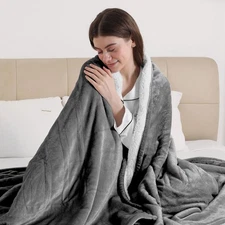 Heated Throw Blanket, Super Soft Flannel Sherpa Electric Blanket, 50x60 Gray