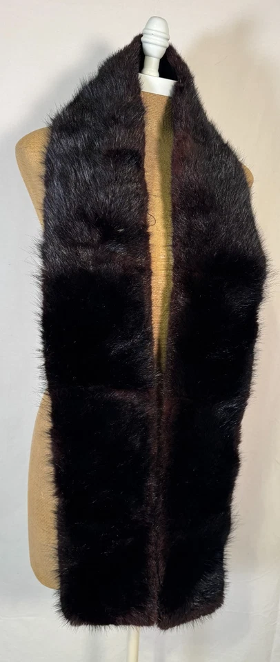 De colección Genuino Lujoso Piel de Visón Largo Marrón Oscuro Bufanda Chal Envoltura 72" Largo Foto 2 de 4