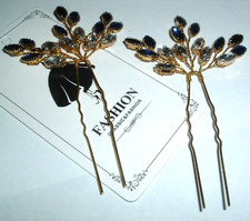 Pair Blue and White Crystal Wedding Hair Pins NWT
