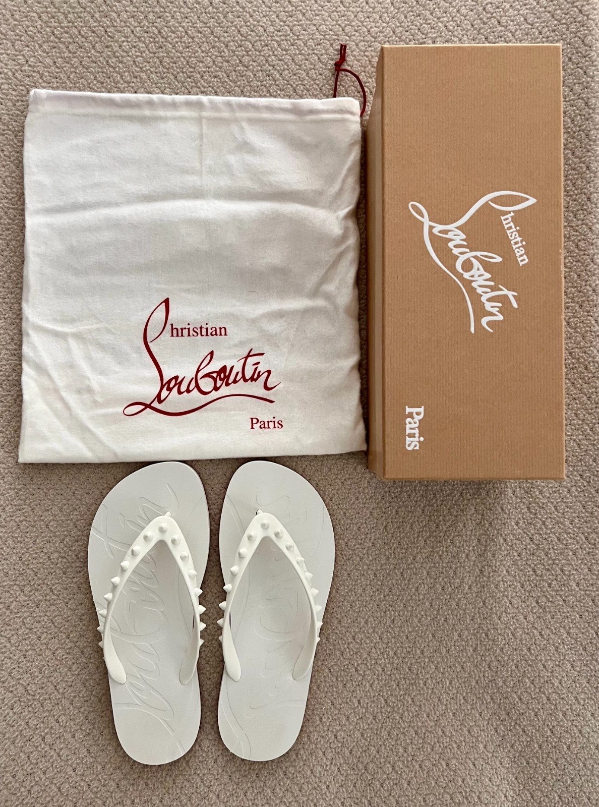 Christian Louboutin 100percent Authentic Donna Loubi Flip Flops Rubber Sandals 37 image 2