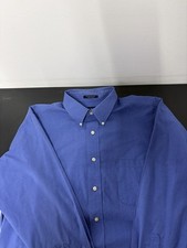 Chaps Men's Long Sleeve Button-Down Blue Micro-Check Shirt Size L 16.5 34/35