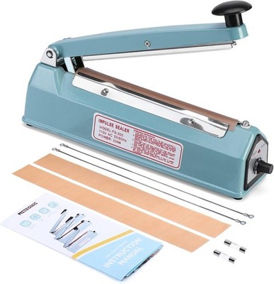 METRONIC Impulse Sealer 8in Manual Heat Sealer Plastic Bags Shrink Wrap Blue