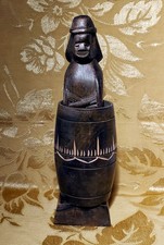 VINTAGE AFRICAN WOOD MALE FERTILITY STATUE PHALLUS BARREL 12"