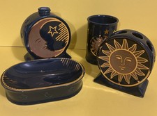 Spring Maid Celestial Sun Moon Star 4 Pc Bathroom Set Cup Soap Dish Toothbrush 
