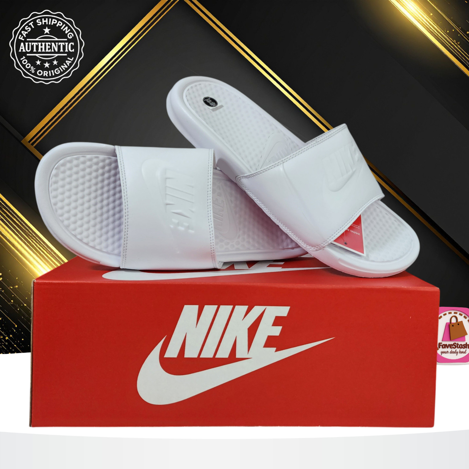 Nike Women's Slides Benassi JDI All White Slip On Sandals 343881-115 Size 10-11